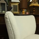 Fauteuil club vintage expo '58 tapisserie boucle blanche entièrement rénovée salon style art déco