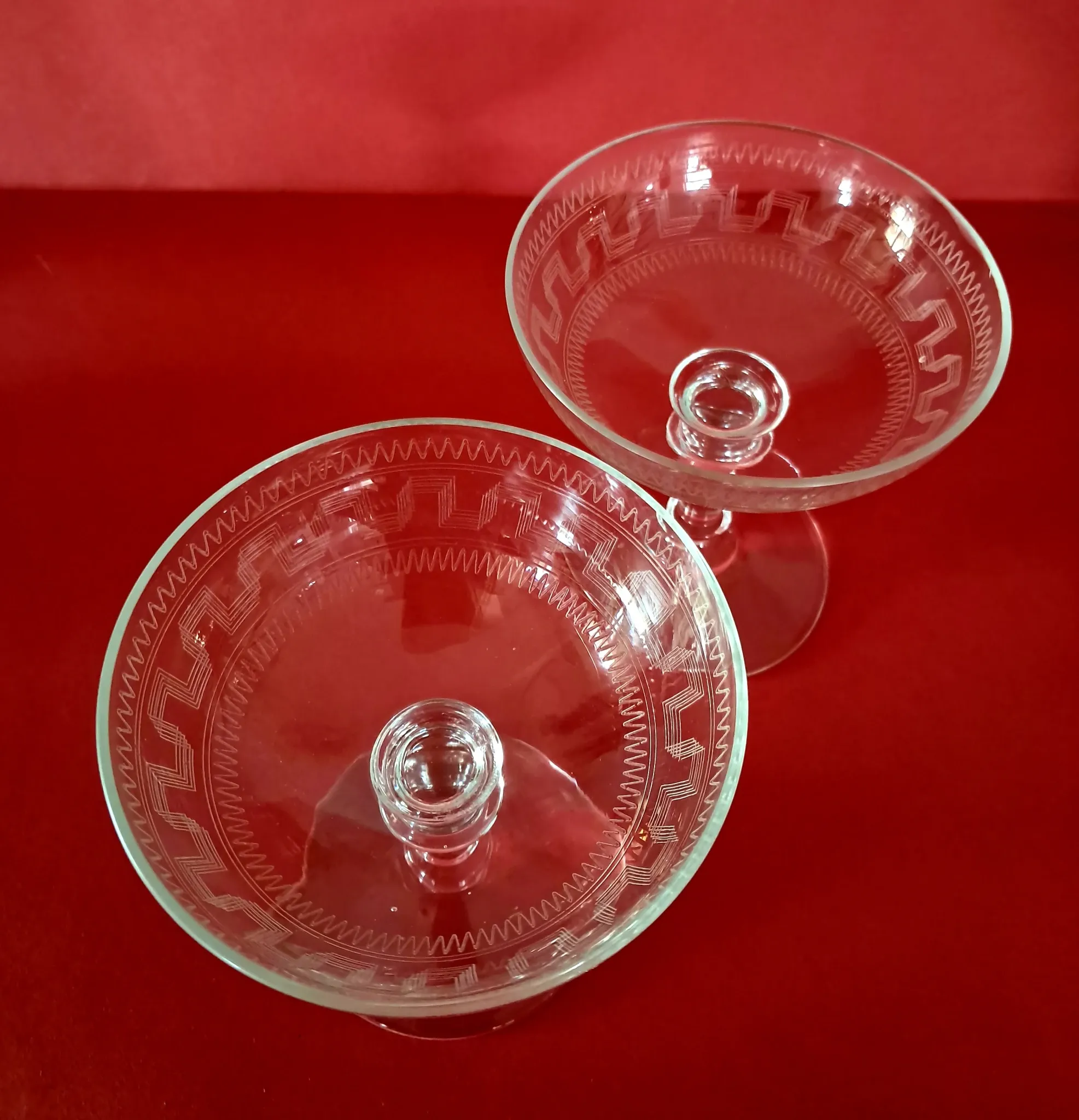 2 crystal champagne coupes from the 1890s/1910s