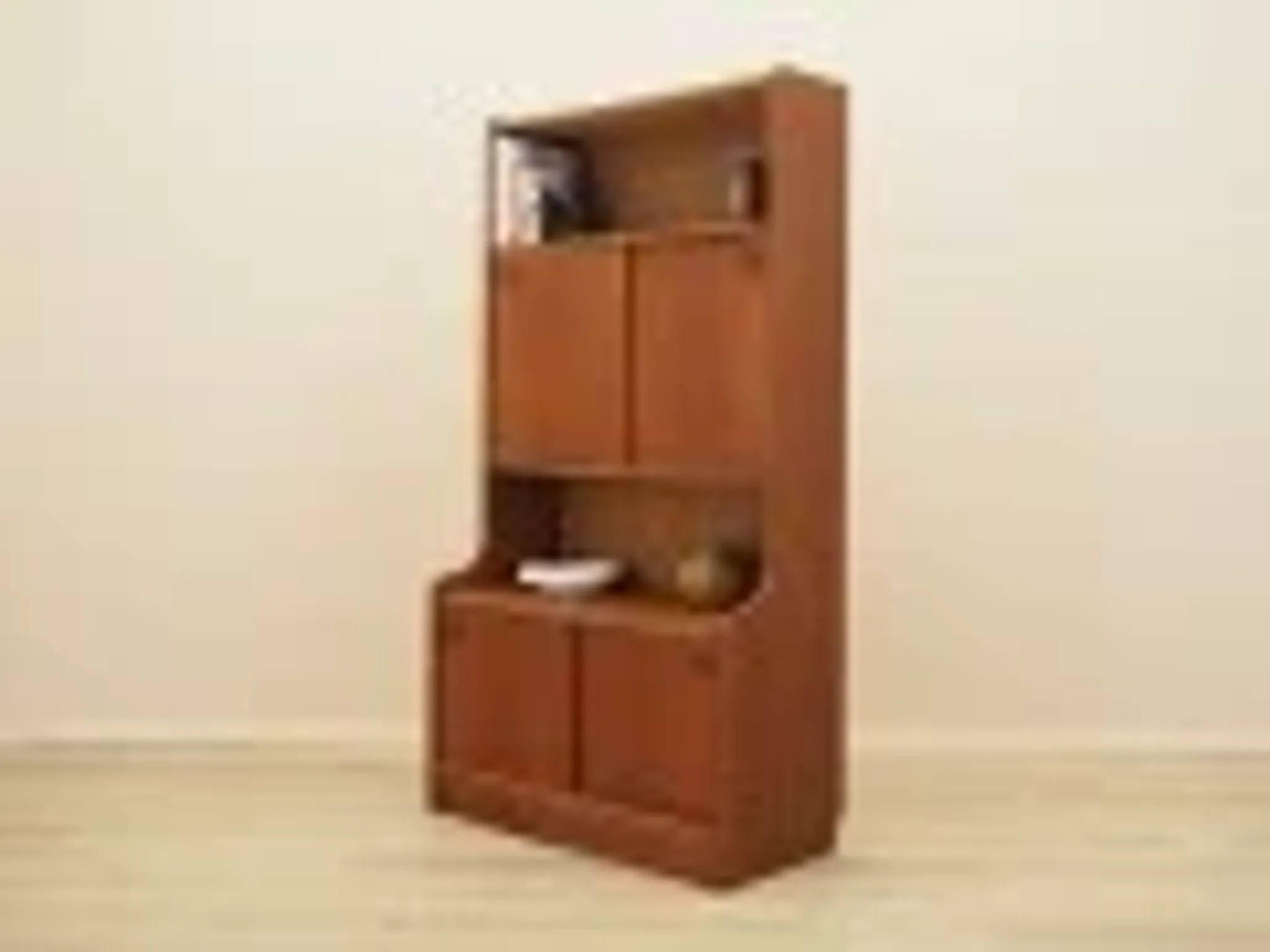 Danish teak veneered bookcase with sliding doors, 1970s