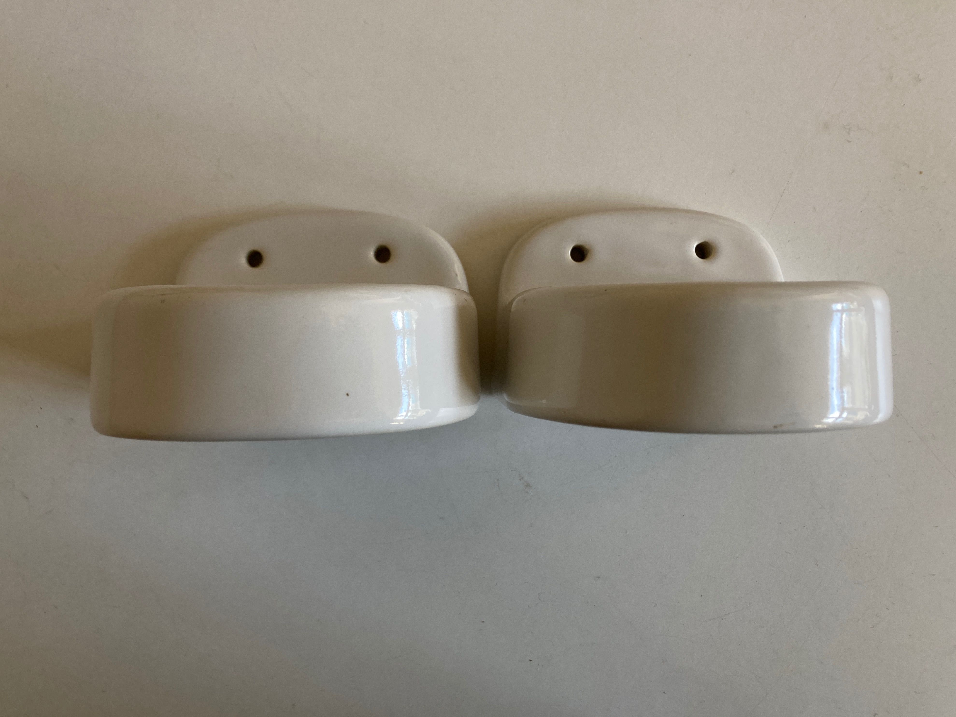 Pair of white porcelain bathroom shelves 1950
