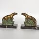 Vintage French Art Deco Panther Book Ends - Marble and Metal Bookends