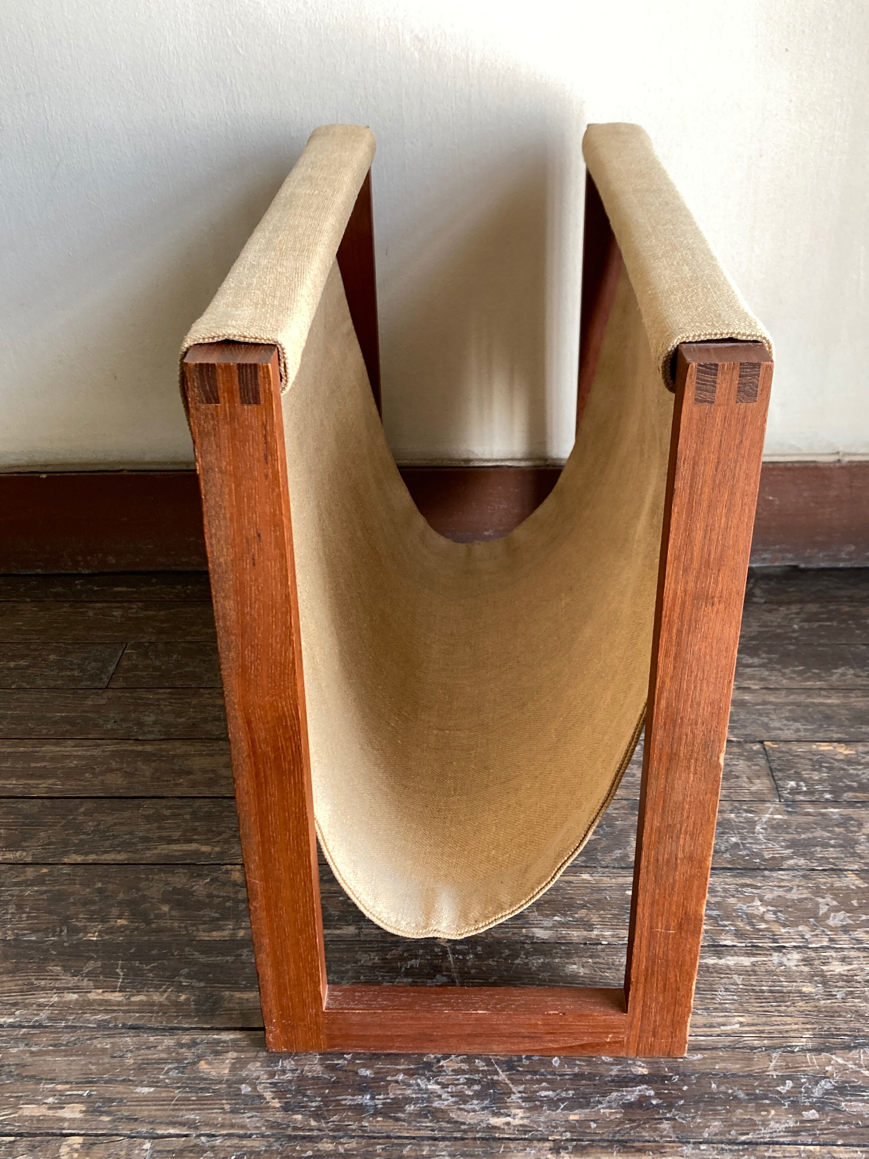 Scandinavian magazine door 1970 in teak and linen canvas