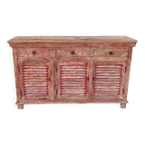 Wooden sideboard with red highlights