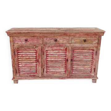 Wooden sideboard with red highlights