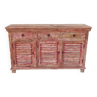 Wooden sideboard with red highlights