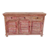 Wooden sideboard with red highlights