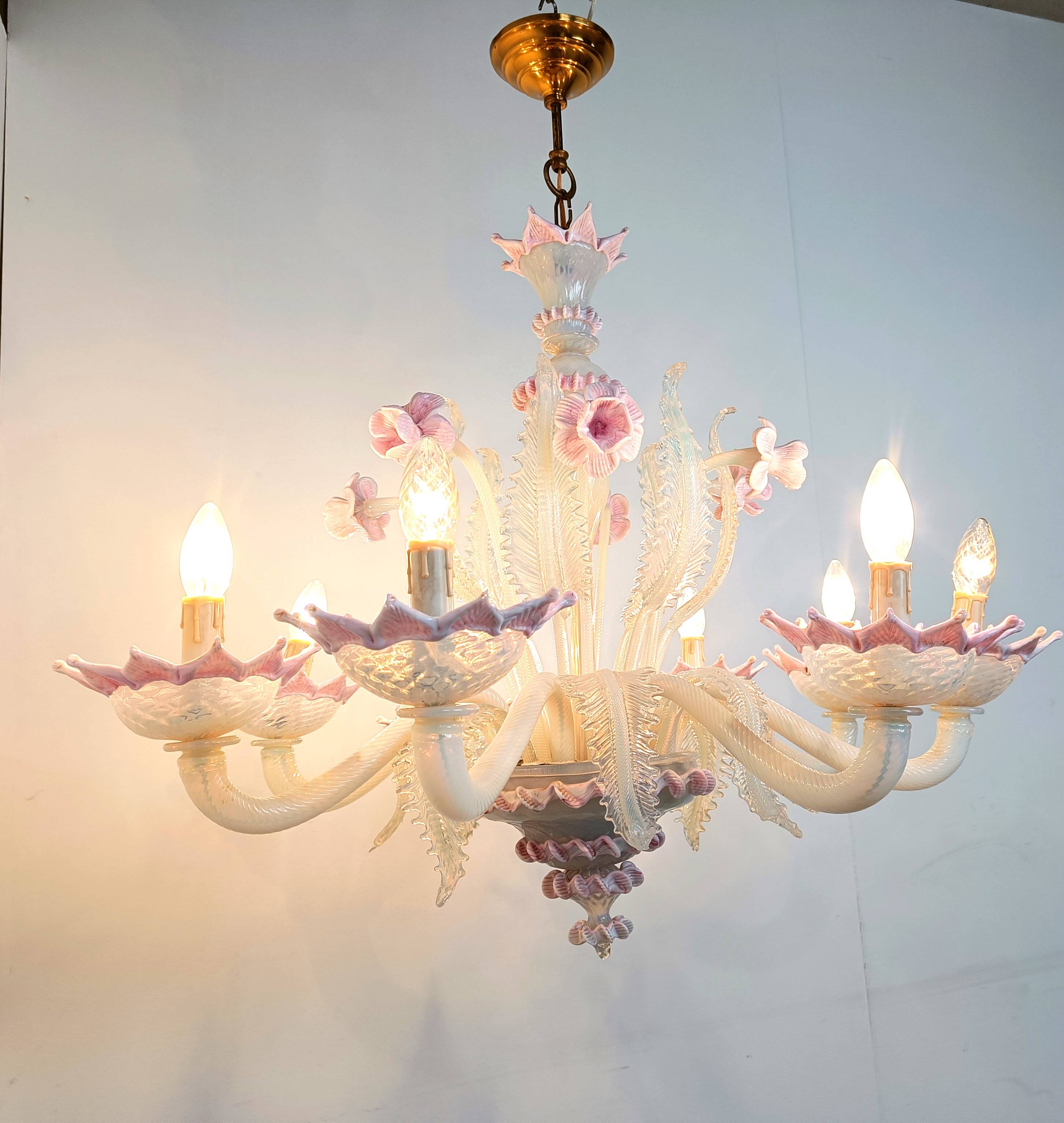 Vintage murano glass flower chandelier, 1950s