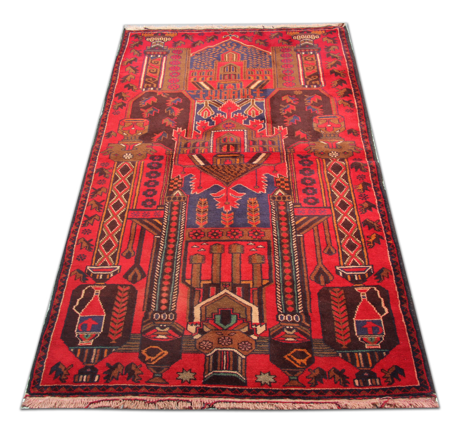 Tapis persan tissé à la main traditionnel tribal red wool living area rug - 113x200cm