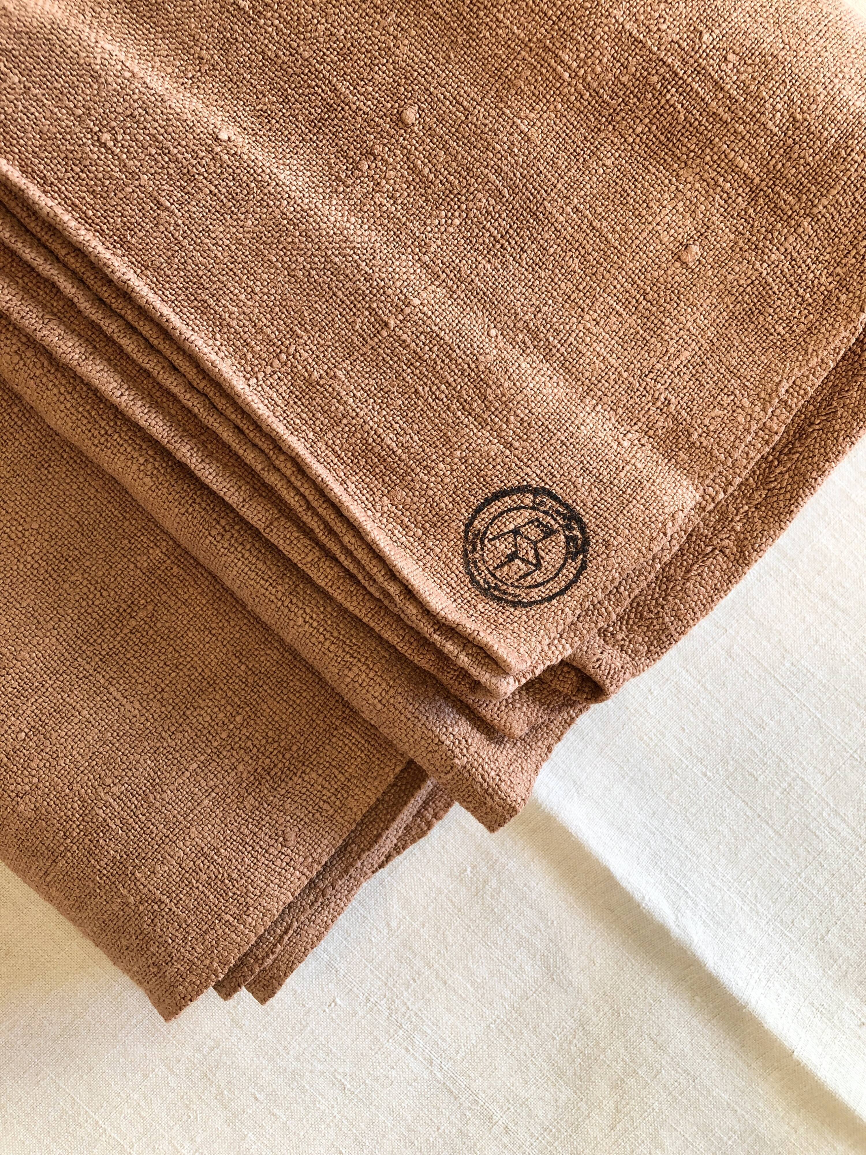 Old harvest tablecloth in hemp tinted terracotta