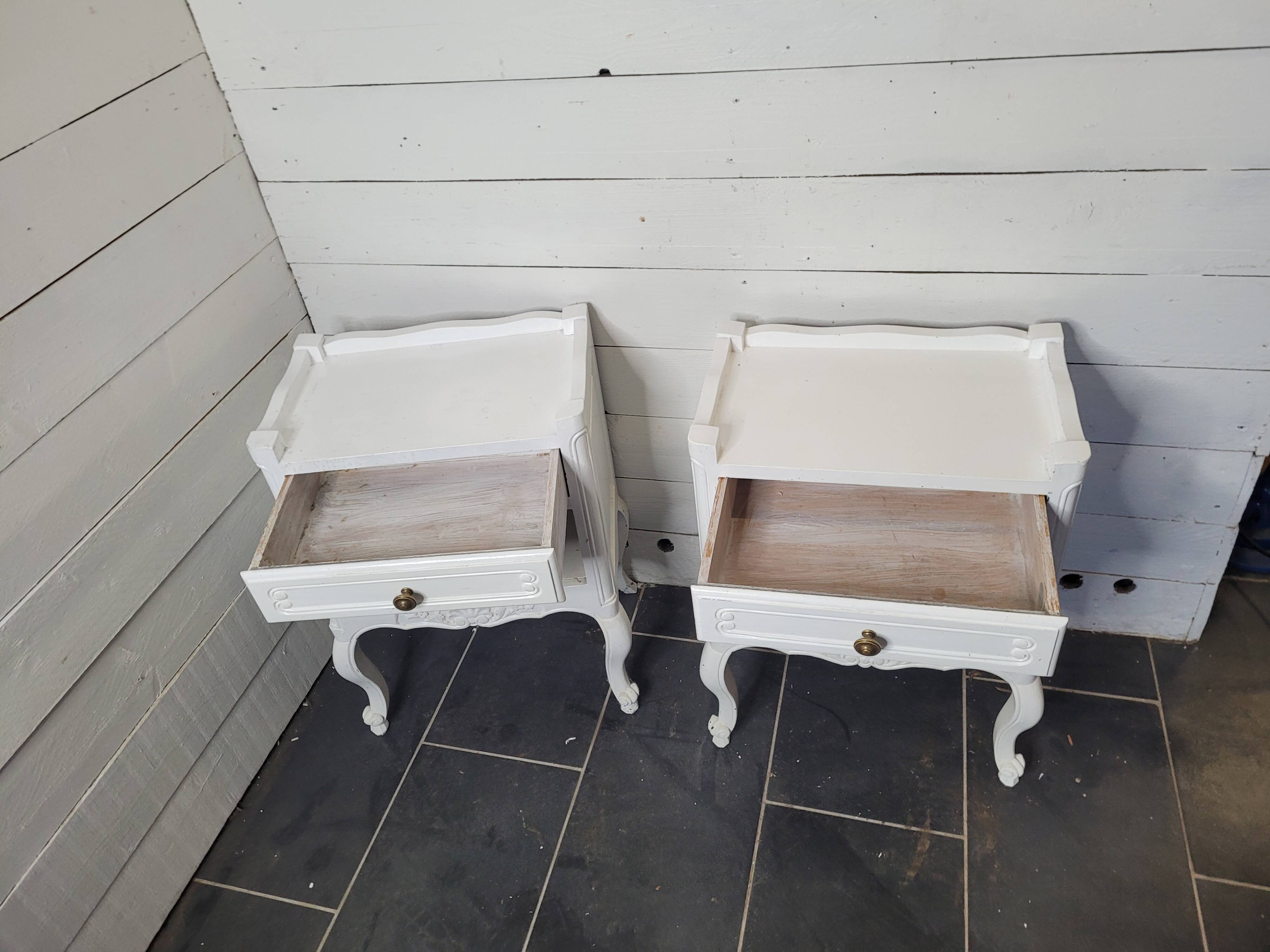 Pair of white patinated Louis XV style bedside tables