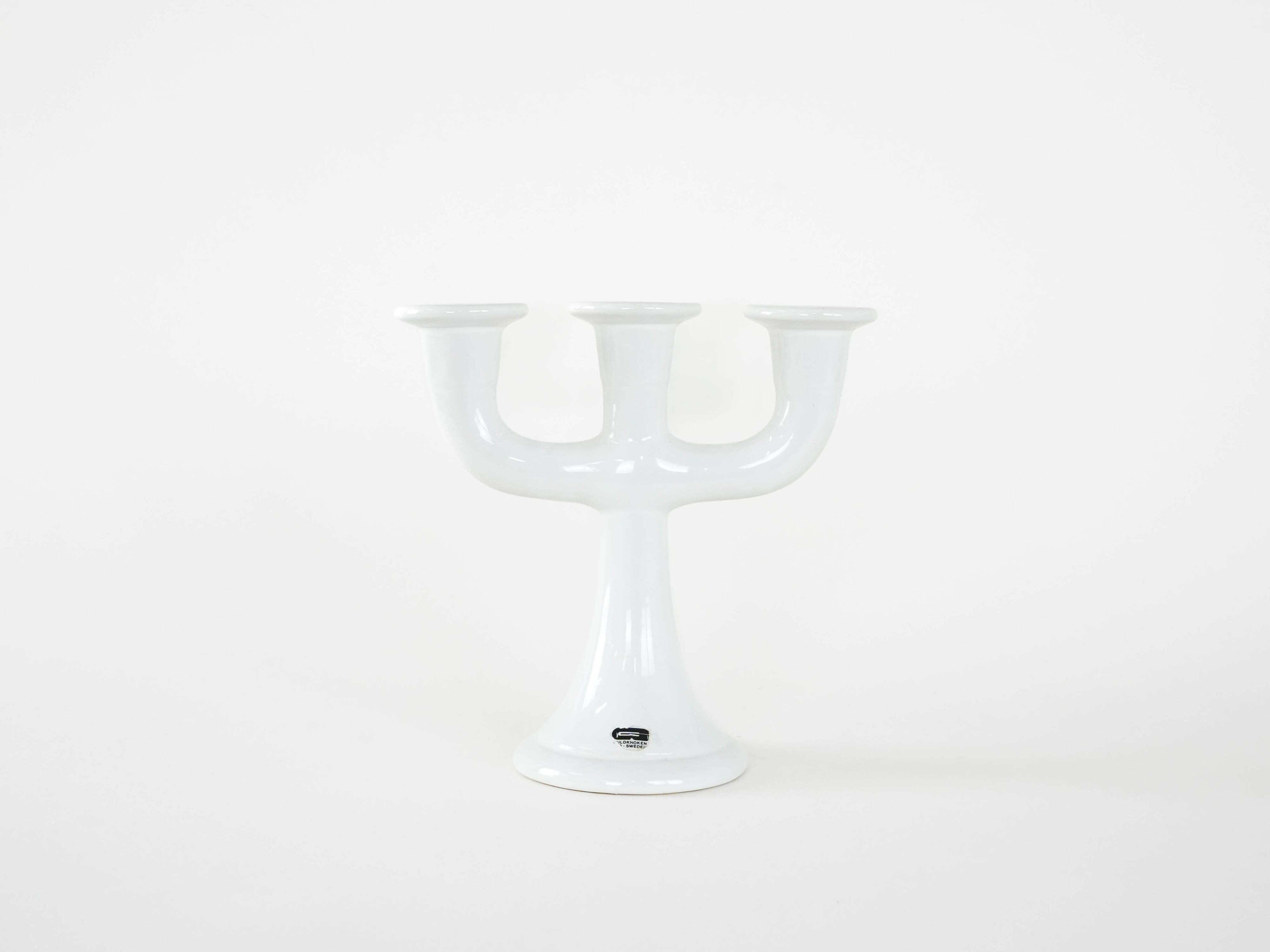 Bougeoir en céramique, design suédois, années 1970, fabricant : Guldkroken Hjo