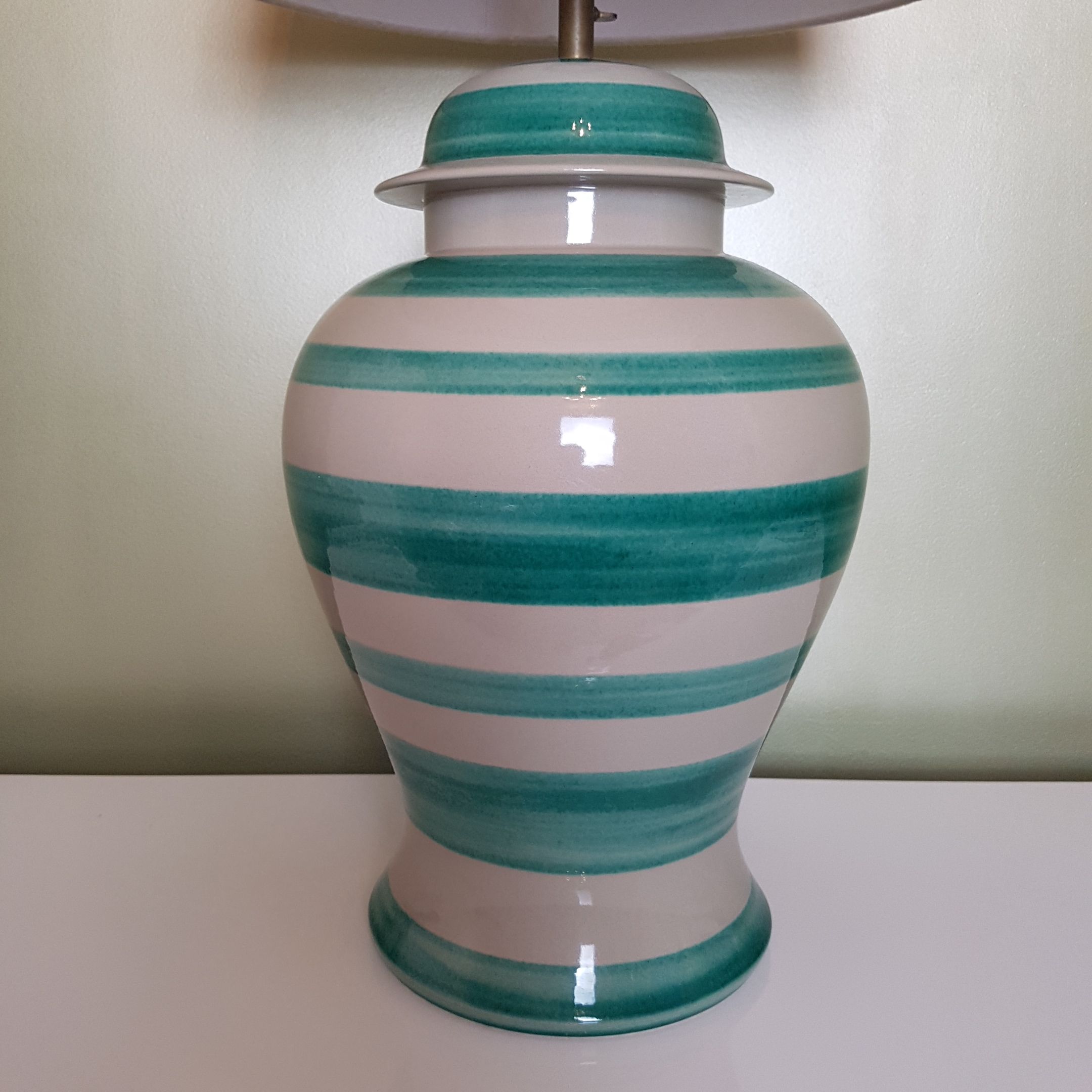 Scratched ceramic lamp green Gérard Danton for Roche Bobois