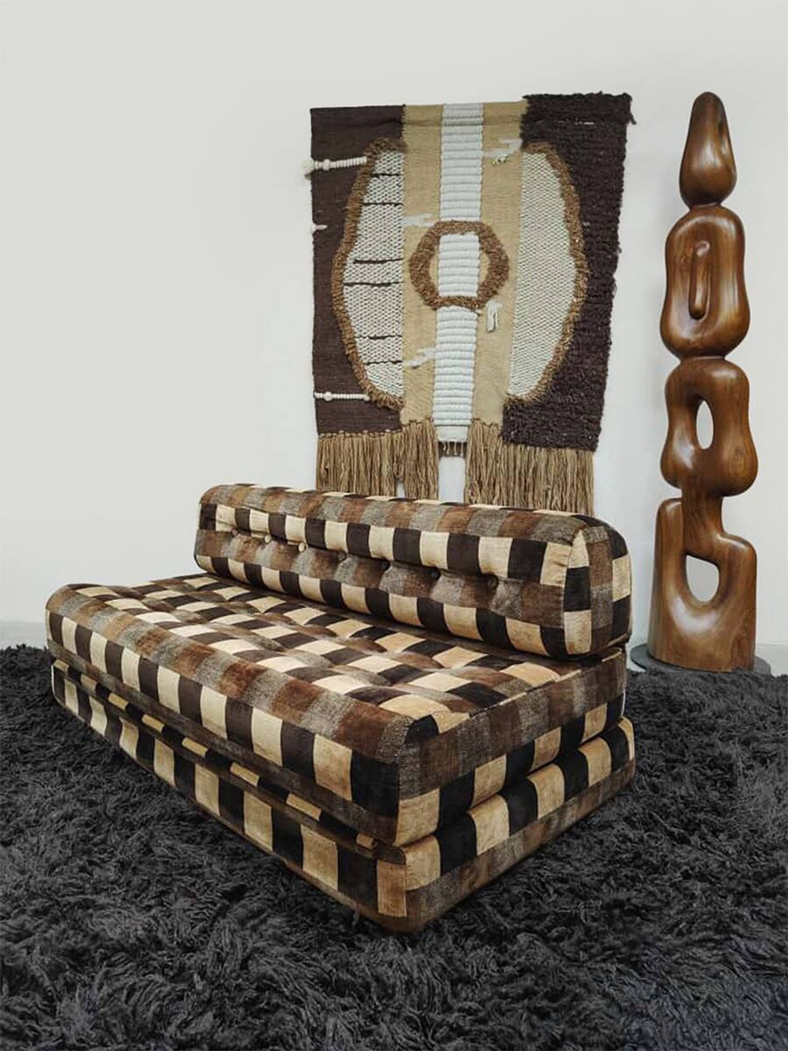 Vintage convertible lounge sofa daybed 1970s 'Checkered'