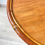 Vintage round rattan coffee table 1970