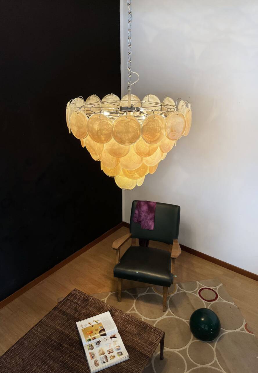 Vintage Murano Chandelier - 57 iridescent golden alabaster glasses