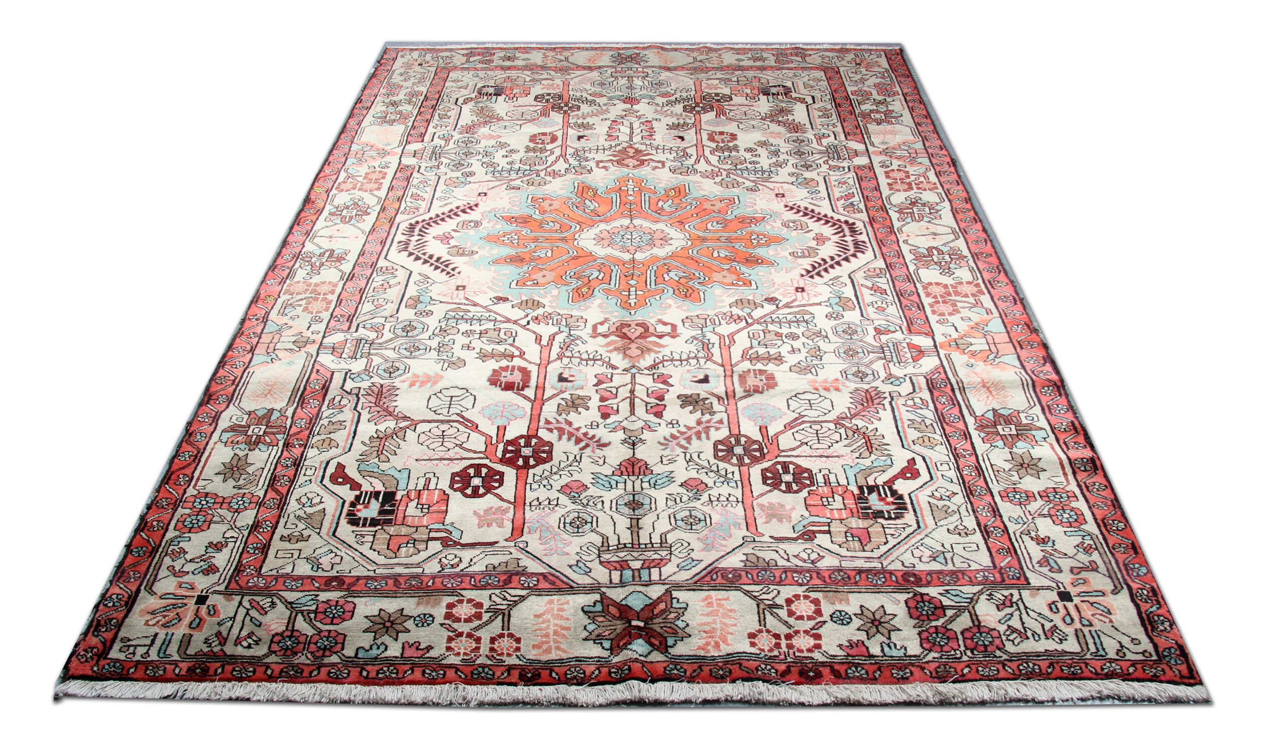 Oriental medallion area rug handmade cream wool carpet 200x300cm