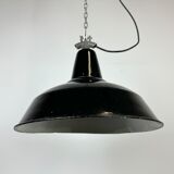 Industrial Black Enamel Factory Lamp with Cast Iron Top, 1960s