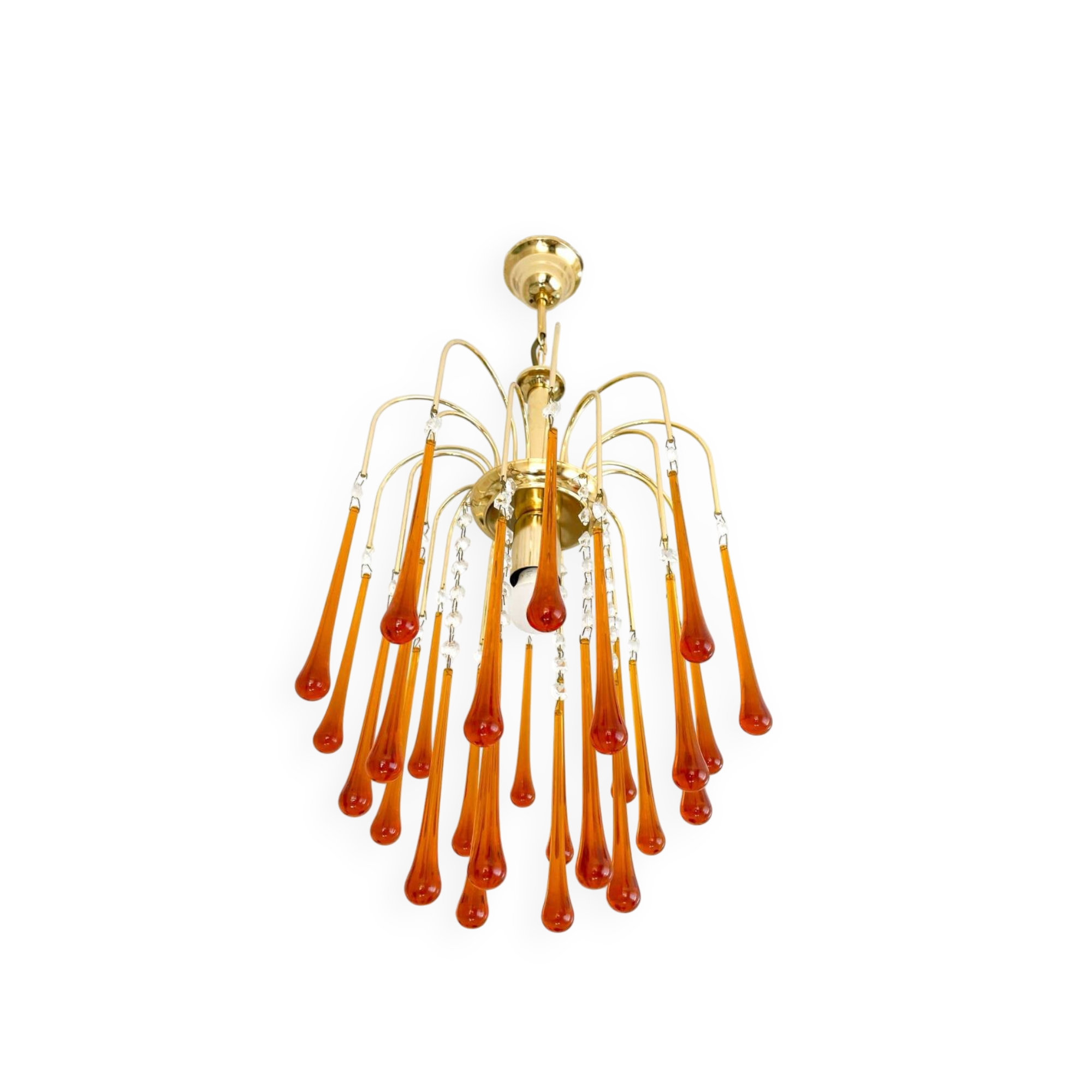 Lustre cascade vintage |  26 gouttes en verre ambré