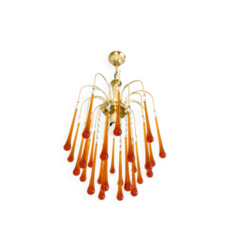 Lustre cascade vintage |  26 gouttes en verre ambré