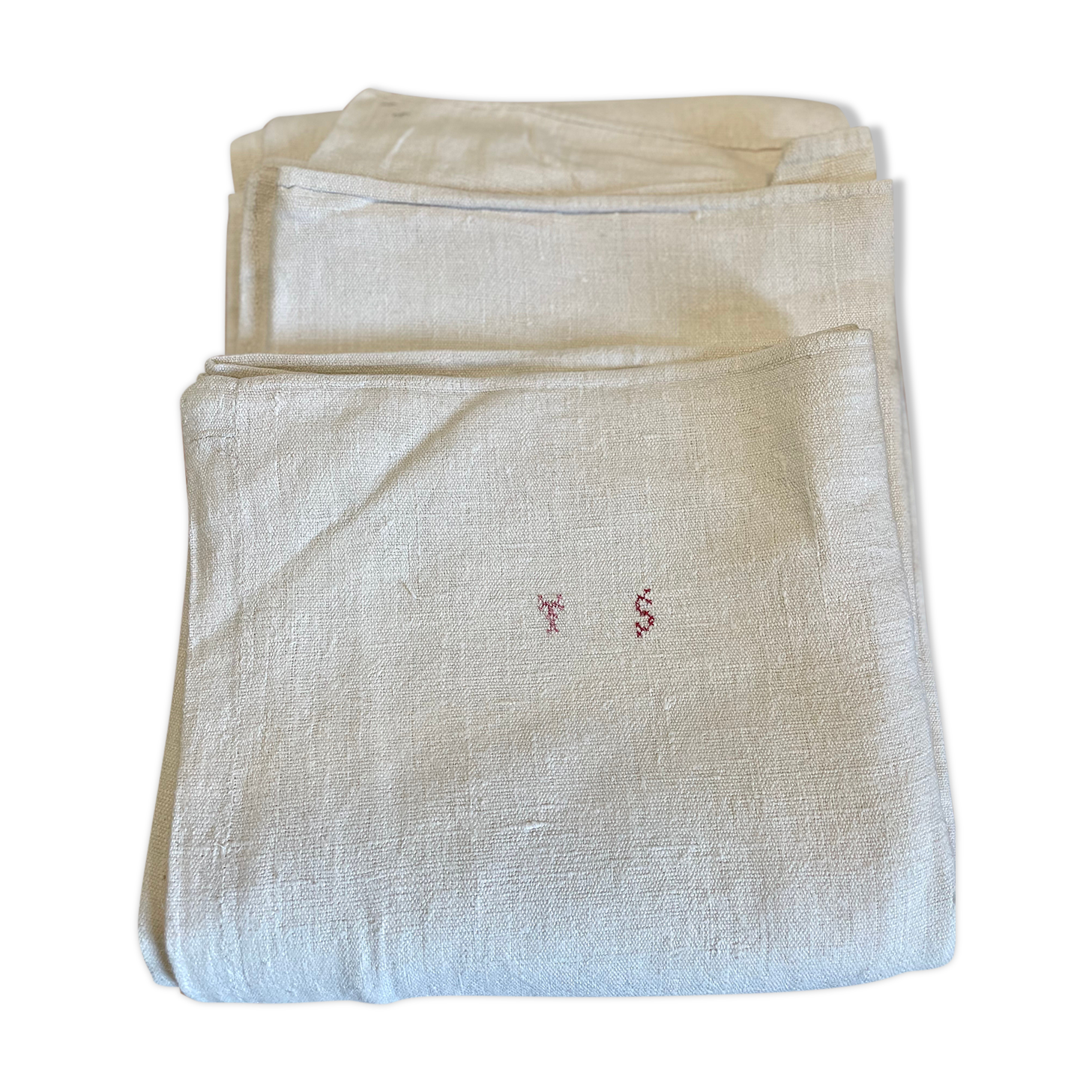 Antique sheet in embroidered hemp linen