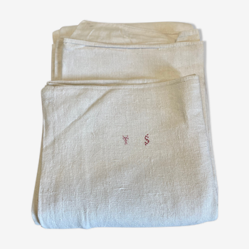Antique sheet in embroidered hemp linen