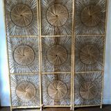 Paravent en osier rotin soleil vintage