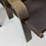 Set of 2 brutalist leather  lounge chairs, 1970’st