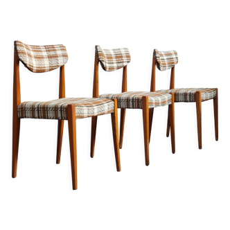 Set of 3 Scandinavian style chairs fabric and wood