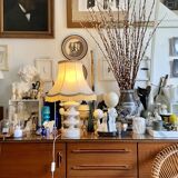 Alabaster table lamp and beige cotton