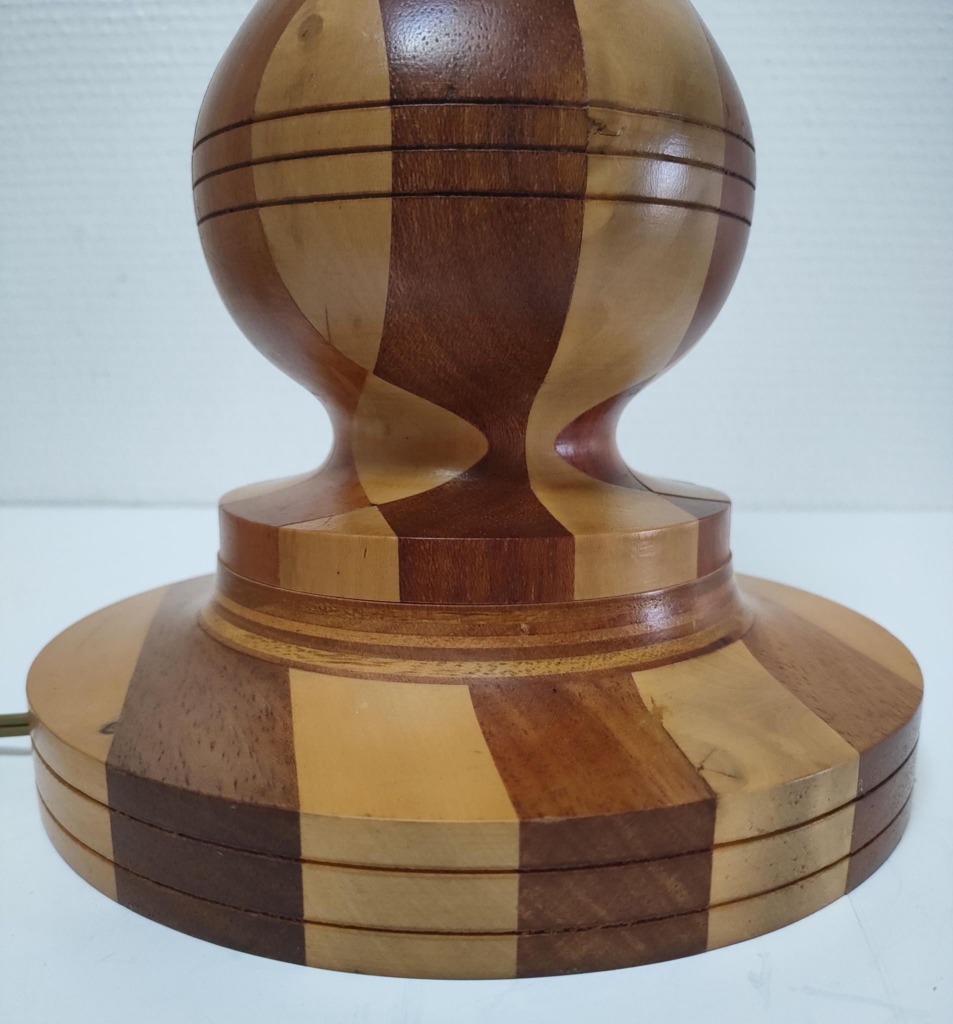 Turned wooden lamp and vintage wood inlay