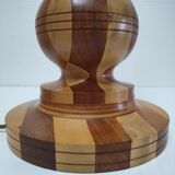 Turned wooden lamp and vintage wood inlay