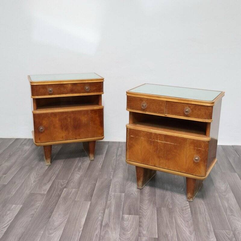 Art Deco Wooden Nightstands, 1940s, Set of 2