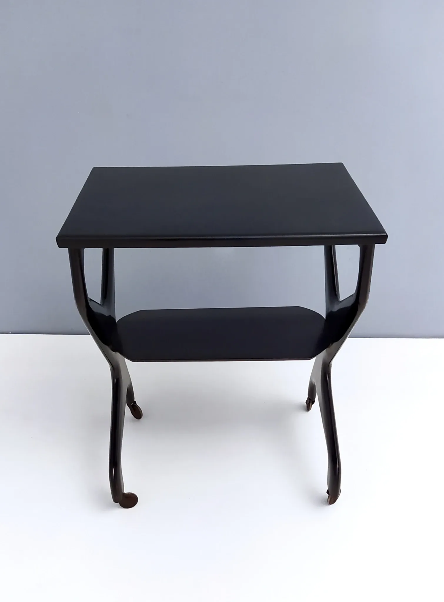 Vintage Black Ebonized Beech Serving Cart in the Style of Ico Parisi, Italy