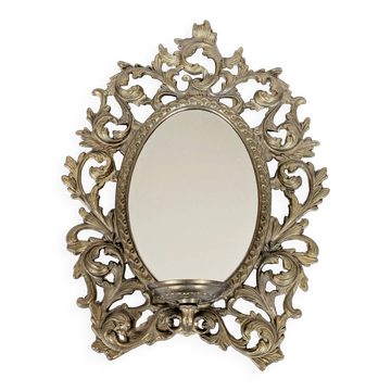 Applique Miroir Laiton Vintage Bougeoir Rococo Baroque Italie Années 60