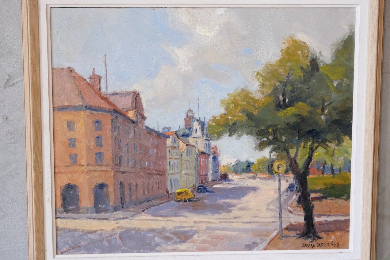 Gustav Berlin, Swedish Modern Landscape, Oil on Panel, 1962, Framed
