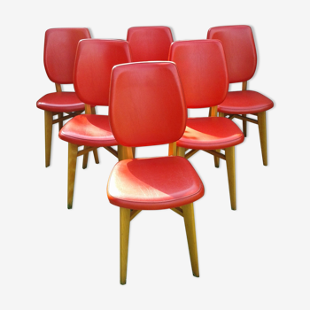 Ensemble de 6 chaises en bois recouvert de skaï rouge