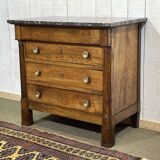 19th-century Empire commode in walnut with a grey St Anne marble top.