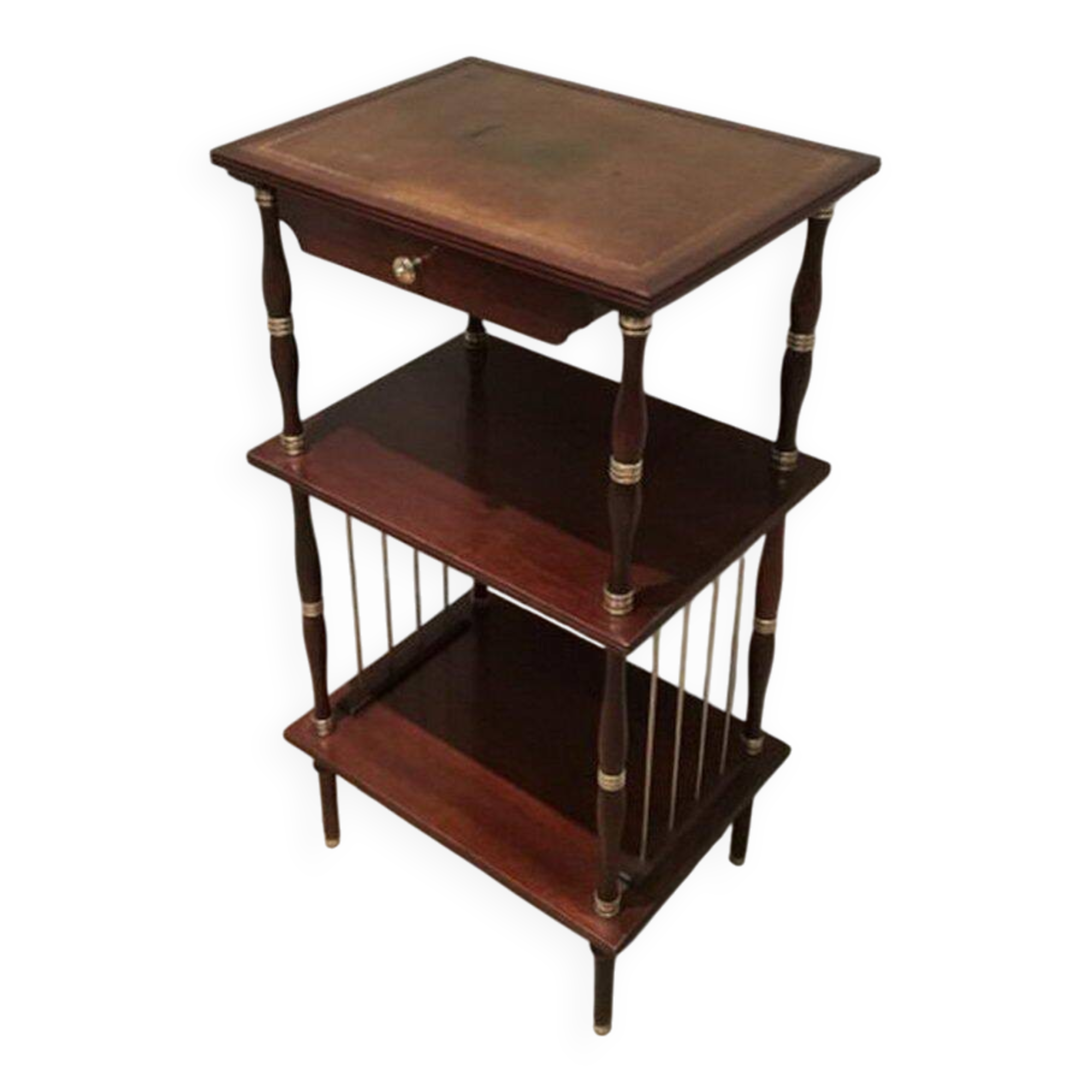 Table d'appoint en acajou, cuir et laiton