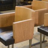 Set of 6 designer armchairs in oak and leather from the 1980s.