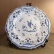 Old Moustiers faience plate blue and white with blue ibis decoration.