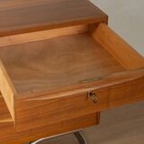 1950s sideboard in Scandinavian style, walnut veneer, Bauhaus stainless steel feet