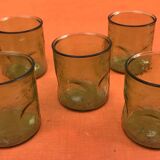 1970s (lot 3) 5 orangeade glasses Bubbled and coloured glass