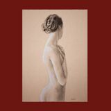 Original painting of a female nude hand painted in pastel. Pastel drawing.