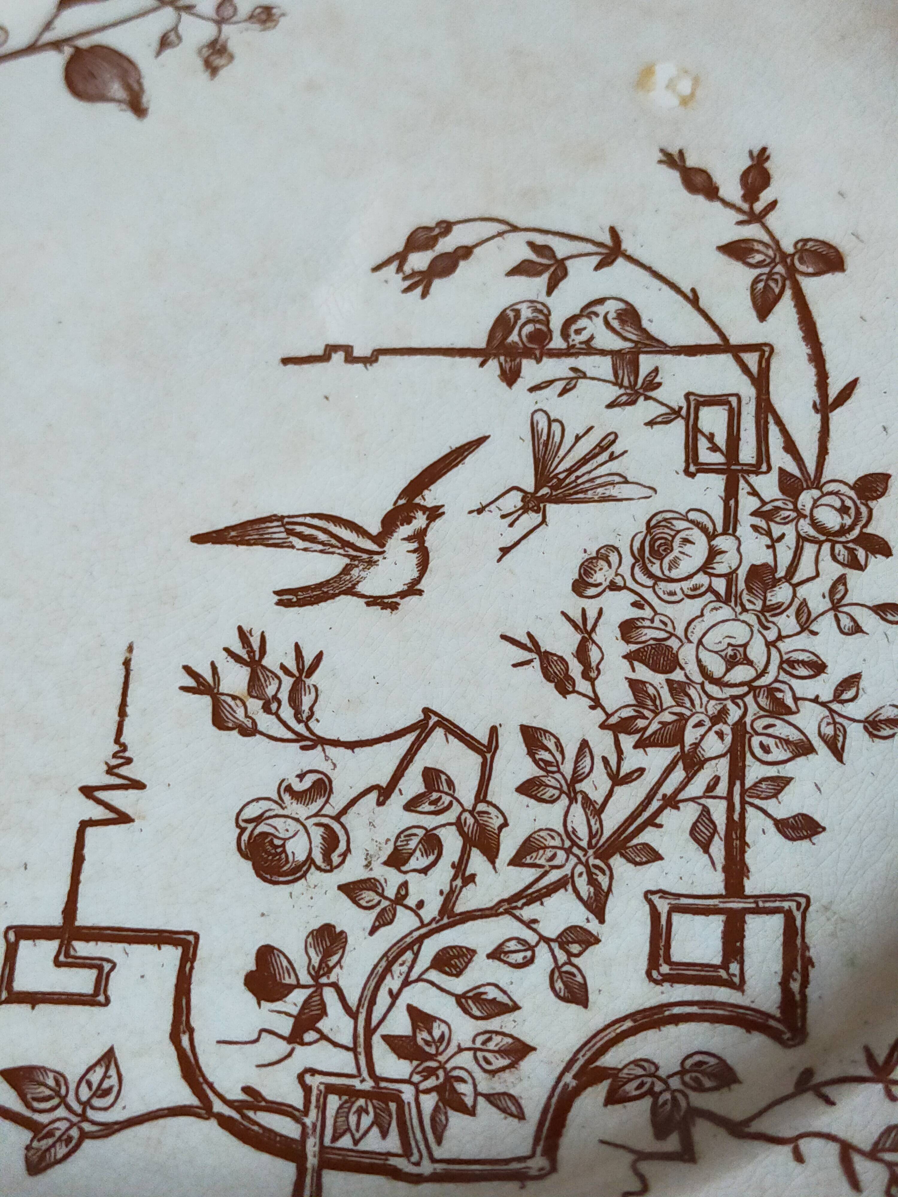 Seven iron earth dessert plates with birds ffPexonne late 19th century