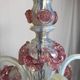 Milky white and pink Murano glass chandelier with four arms of light