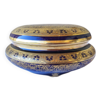 Large Limoges porcelain candy box - Oven blue and gold -