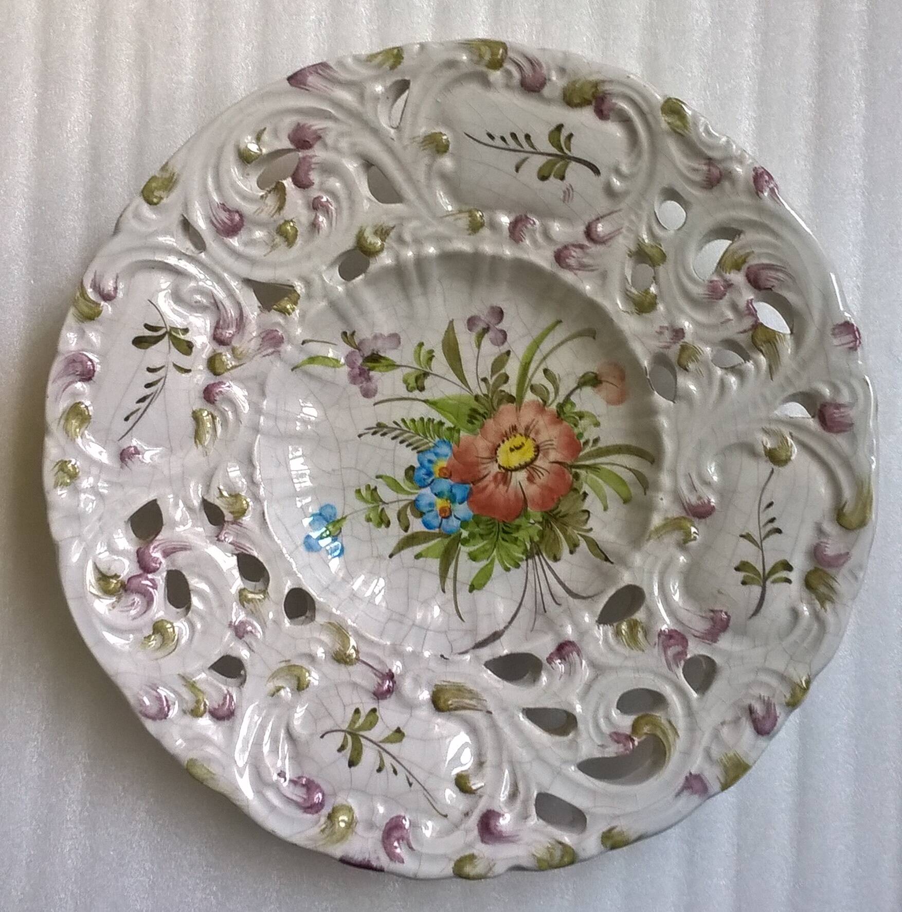 Boch & freres (b&f) plates openwork cracked ceramic vintage floral pattern