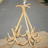 Bamboo and rattan pendant light from the 60s/70s, Louis Sognot style bamboo chandelier