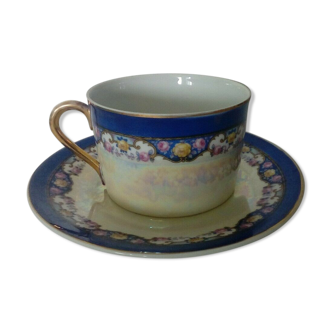 Dejeuner tasse en porcelaine decor guirlande de fleurs effet nacre