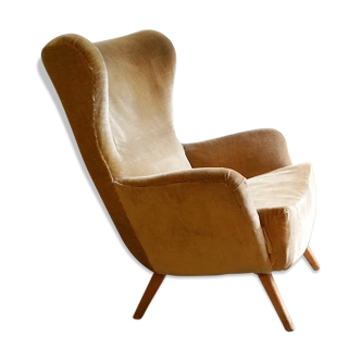 Fauteuil a oreilles wing chair beige dans son jus années 50/60